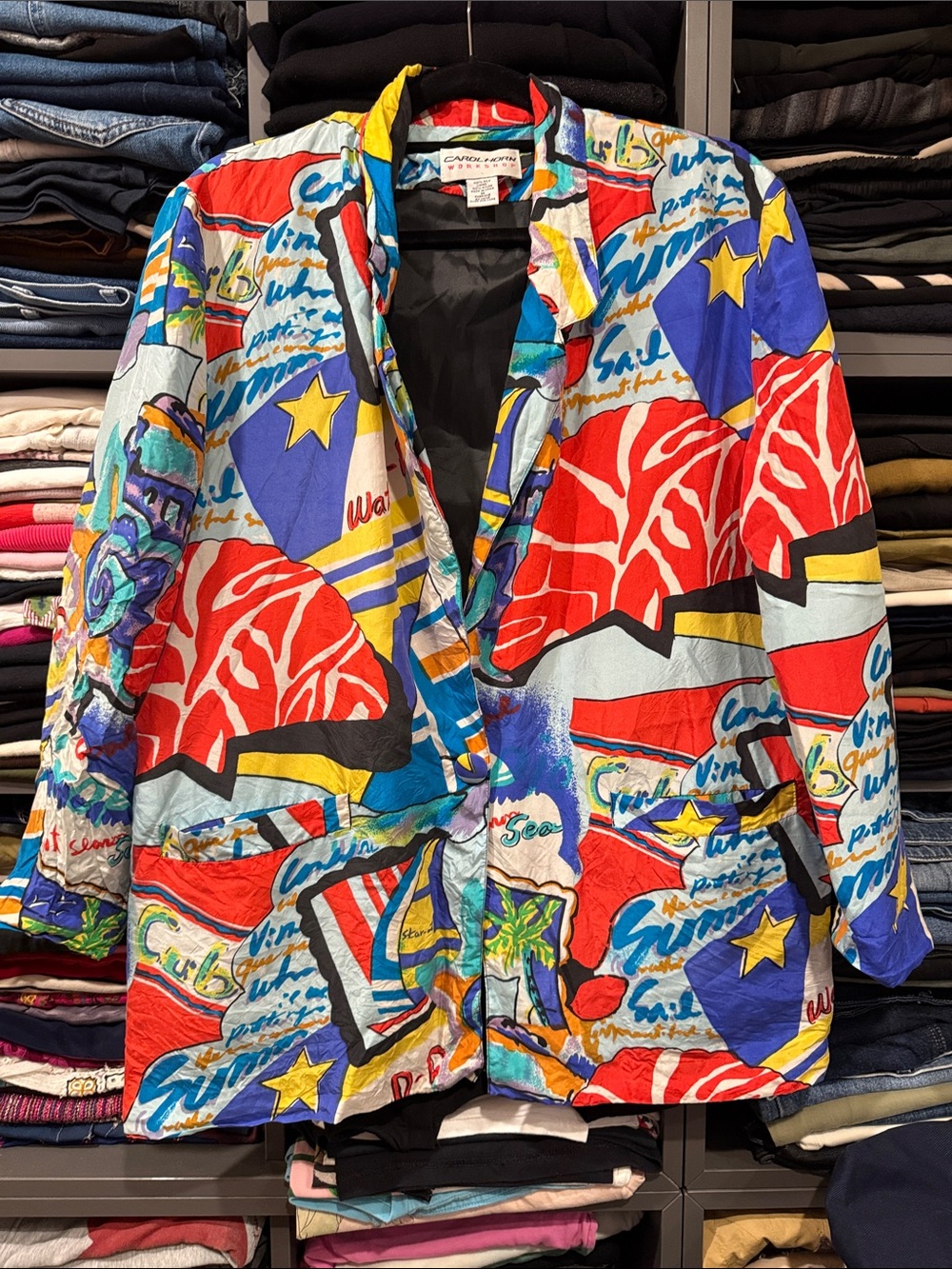 VINTAGE Carol Horn - Colorful Graphic Patchwork Blazer - SILK